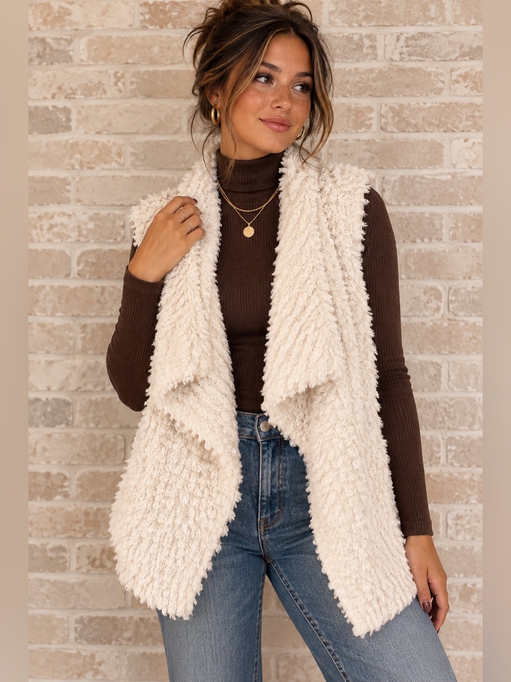 Barefoot Dreams CozyChic Loop Fringe Cascading Vest Cream 12/14Y or Adult S NWT